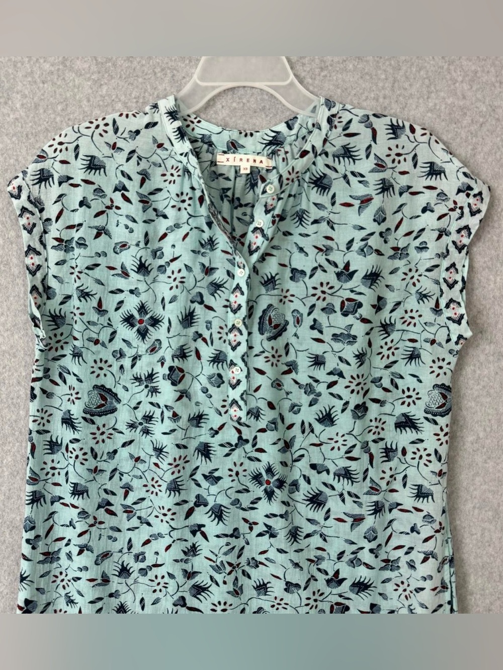 Xirena Shirt Dress Size XS Blue Floral Mini Coastal Beach Casual Resort Luxury - Picture 2 of 8